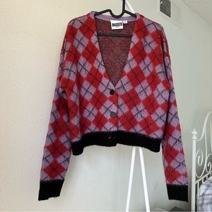 The Ragged Priest Lilac & Burgundy Argyle Cardigan
